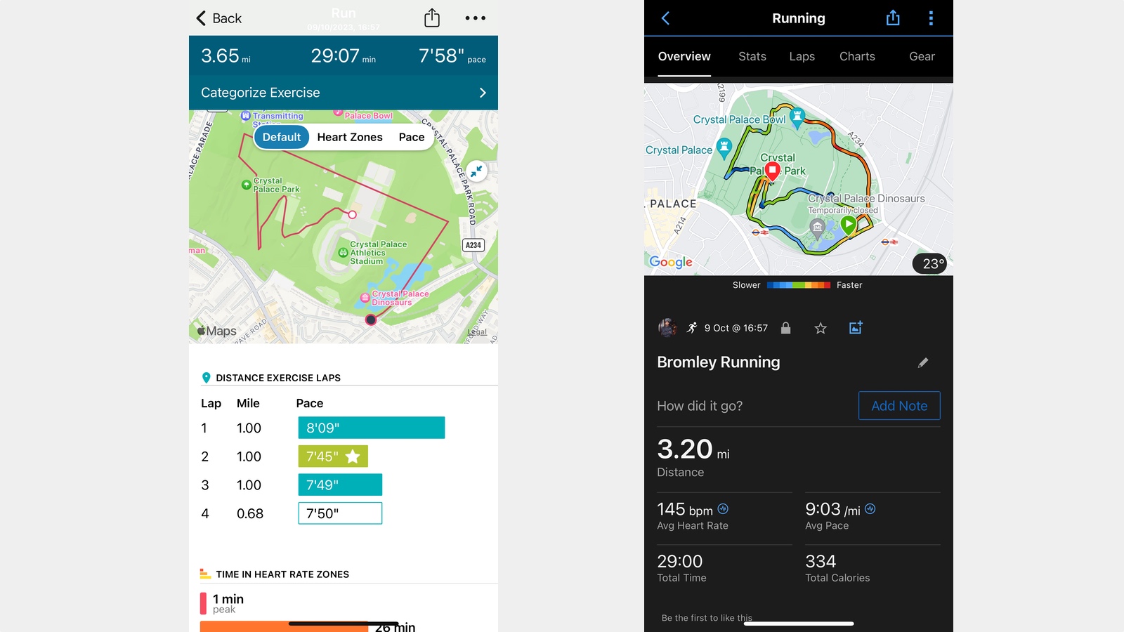 Fitbit Charge 6  run data
